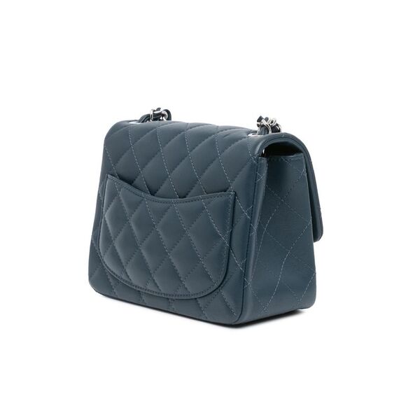 Pre Loved Chanel Mini Square Classic Lambskin Single Flap Women Blue Crossbody - Picture 2 of 8